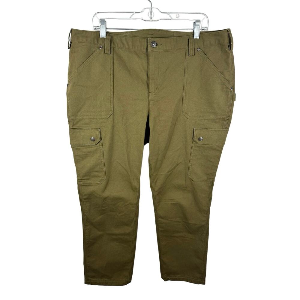 Duluth Trading Co Womens Flex Fire Hose Slim Leg Cargo Pants Olive Green 18x31
